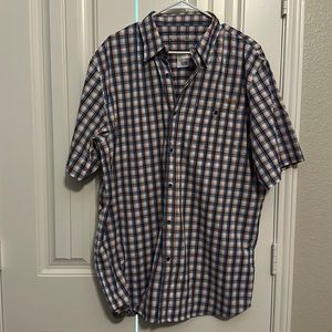 Mens Ariat vent TEK drift classic SS navy/orange checkered button down shirt